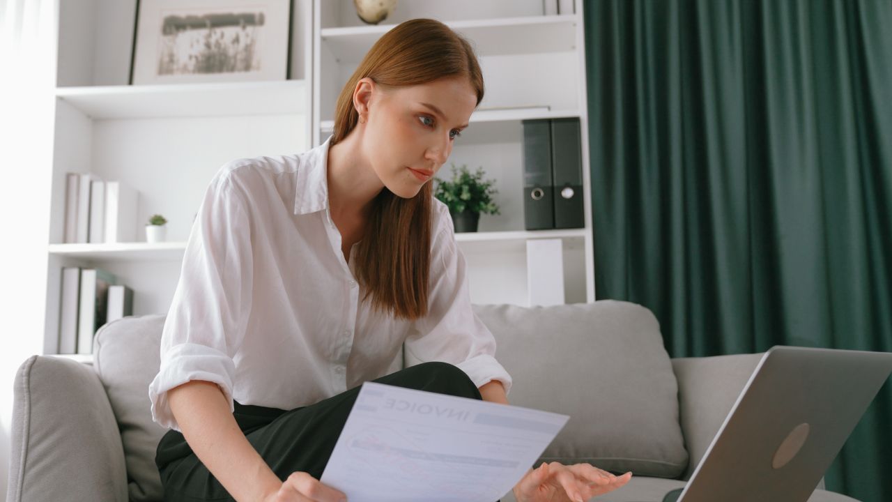 Woman worry about financial bankruptcy risk Woman worry about financial bankruptcy risk